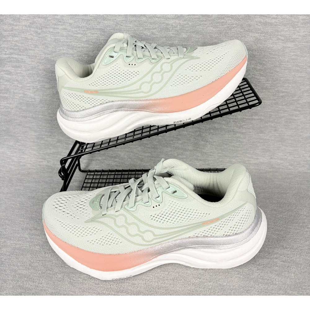 Saucony Ride 15 Womens Running Sneakers 6.5 Wide Green Pink Mist Cameo Comfort